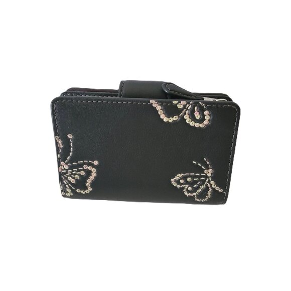 Coach CCL65 Medium Corner Zip Butterfly Print Bifold Wallet Smooth Leather Black - Picture 4 of 8